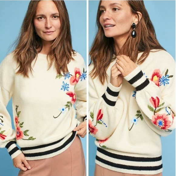 Anthropologie Sweaters - Anthropologie Vintage Vibe Embroidery Wool Sweater